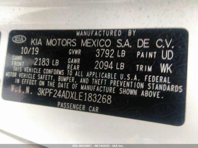 3KPF24ADXLE183268 KIA Forte Lxs