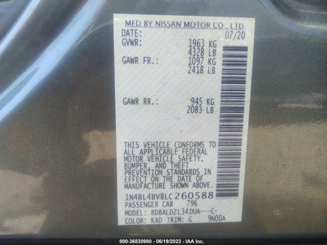 Nissan Altima 2.5 S 2020 1N4BL4BV8LC260588 Image 9