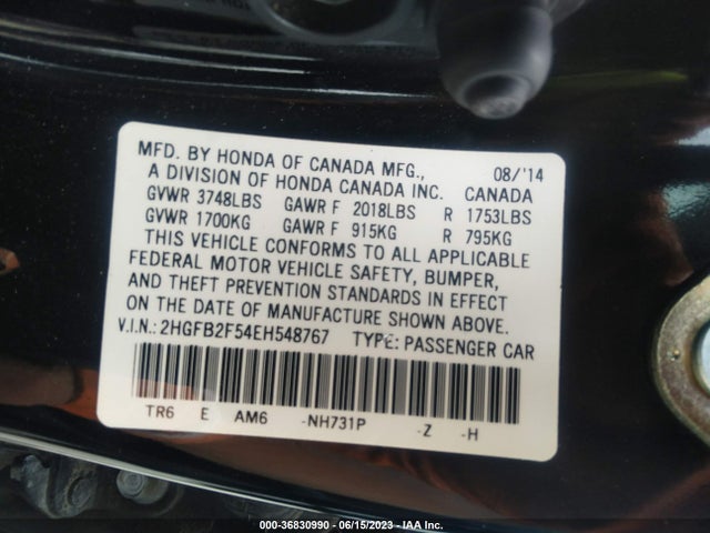 Honda Civic Sedan Lx 2014 2HGFB2F54EH548767 Image 9