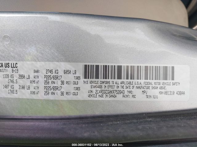 2C4RDGCG0KR752643 Dodge Grand Caravan Sxt