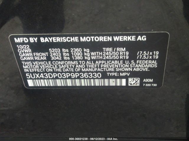 5UX43DP03P9P36330 BMW X3 Sdrive30i