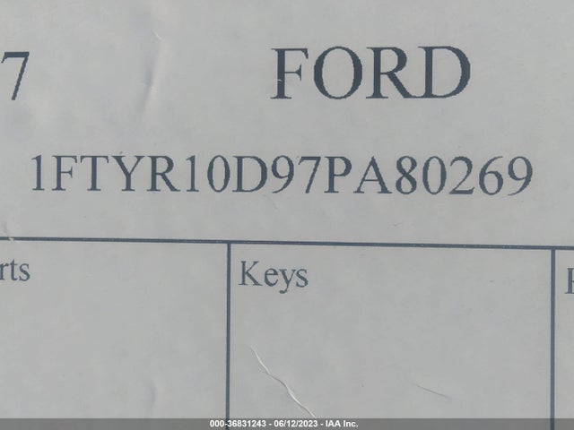 2007 FORD RANGER XL/STX/XLT VIN: 1FTYR10D97PA80269