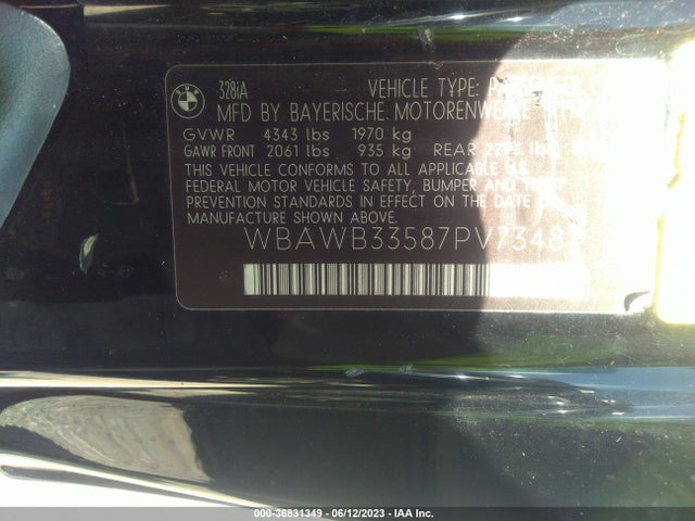 2007 BMW 3 SERIES 328I VIN: WBAWB33587PV73482