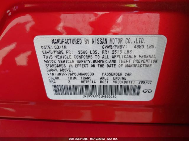 JN1FV7AP0JM640030 Infiniti Q50 Red Sport 400