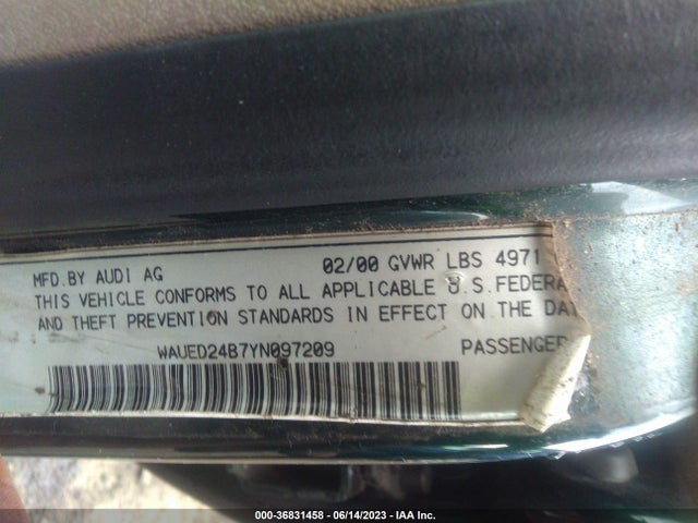 2000 AUDI A6 VIN: WAUED24B7YN097209