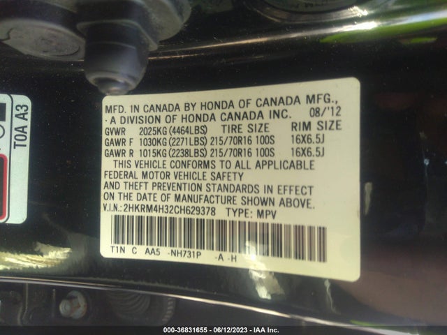 2012 HONDA CR-V LX VIN: 2HKRM4H32CH629378