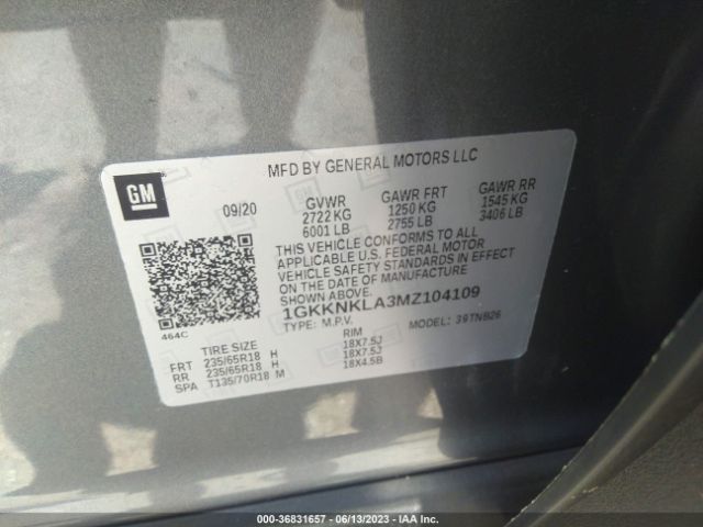 1GKKNKLA3MZ104109 GMC ACADIA SLE