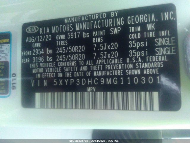 5XYP3DHC9MG110301 KIA Telluride Ex