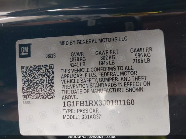 Chevrolet Camaro 1lt 2018 1G1FB1RX3J0191160 Image 9