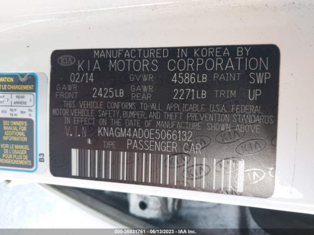 KNAGM4AD0E5066132 KIA Optima Hybrid Lx