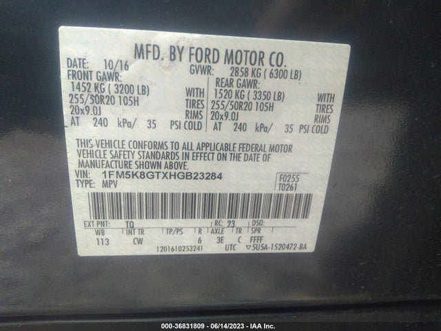 Ford EXPLORER SPORT 2017 1FM5K8GTXHGB23284 Image 9