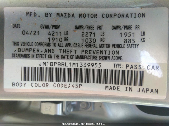 Mazda Mazda3 Sedan Select 2021 JM1BPBBL1M1339955 Image 10