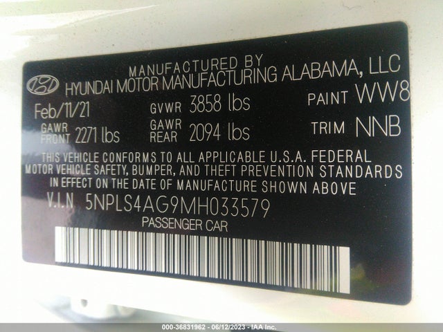 Hyundai ELANTRA SEL 2021 5NPLS4AG9MH033579 Image 9