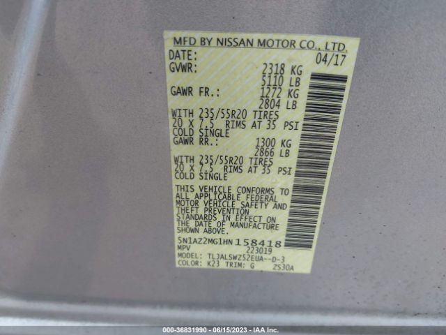 5N1AZ2MG1HN158418 Nissan Murano Platinum