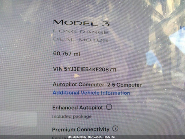 Tesla Model 3 Long Range/performance 2019 5YJ3E1EB4KF208711 Image 13