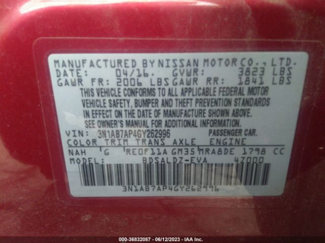 3N1AB7AP4GY262996 Nissan SENTRA SV