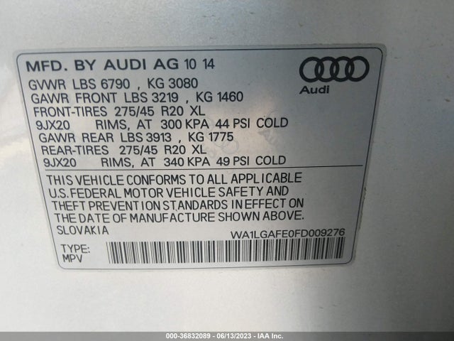 WA1LGAFE0FD009276 Audi Q7 3.0t Premium Plus