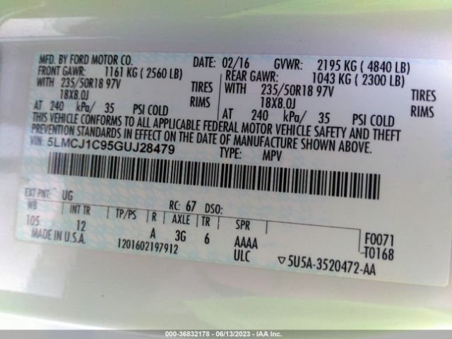 5LMCJ1C95GUJ28479 Lincoln Mkc Premier