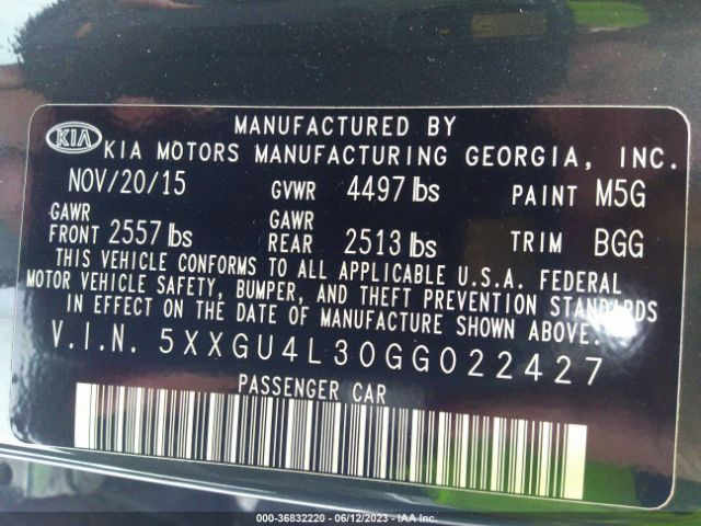 5XXGU4L30GG022427 KIA OPTIMA EX