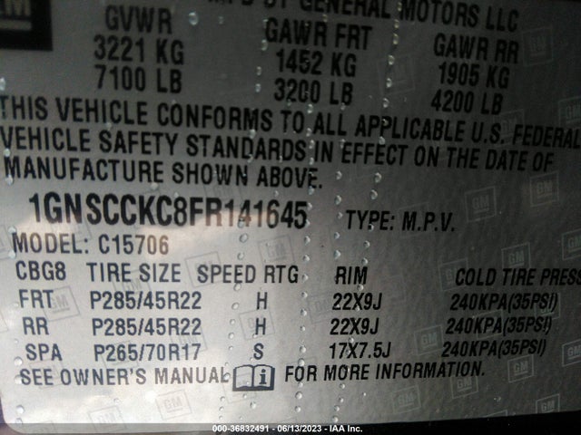 Chevrolet Tahoe Ltz 2015 1GNSCCKC8FR141645 Image 9
