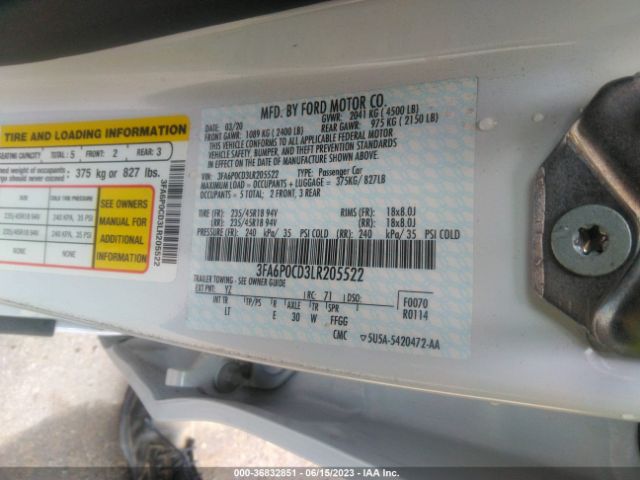 3FA6P0CD3LR205522 Ford FUSION SEL