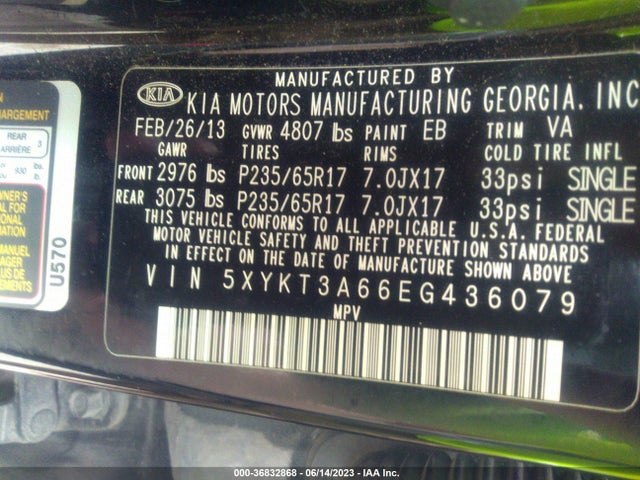 2014 KIA SORENTO LX VIN: 5XYKT3A66EG436079