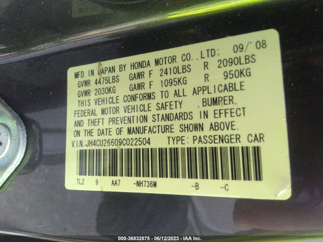 2009 ACURA TSX VIN: JH4CU26609C022504