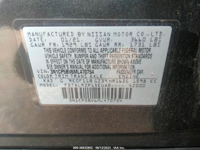 3N1CP5BV6ML470754 Nissan KICKS S