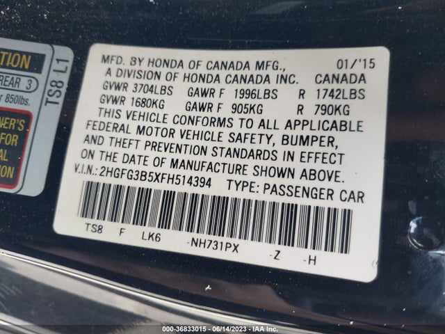 Honda Civic Coupe Lx 2015 2HGFG3B5XFH514394 Image 16