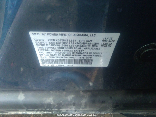 Honda Pilot Ex-l 2016 5FNYF6H5XGB127953 Image 9