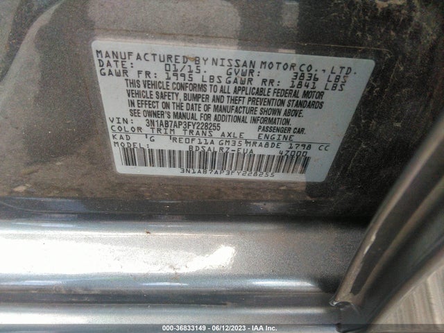 2015 NISSAN SENTRA SR VIN: 3N1AB7AP3FY228255