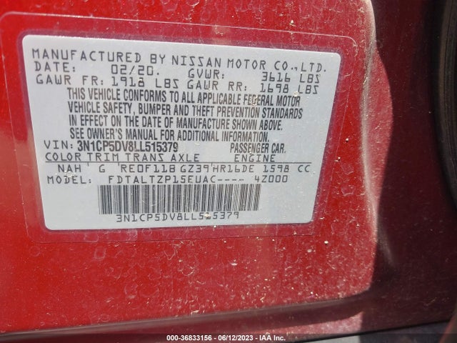 2020 NISSAN KICKS SR VIN: 3N1CP5DV8LL515379