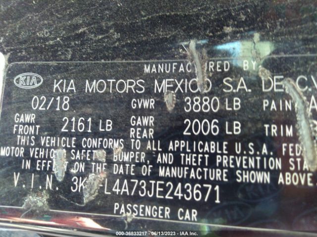 3KPFL4A73JE243671 KIA FORTE LX