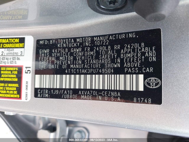 Toyota CAMRY LE 2023 4T1C11AK3PU749504 Image 16