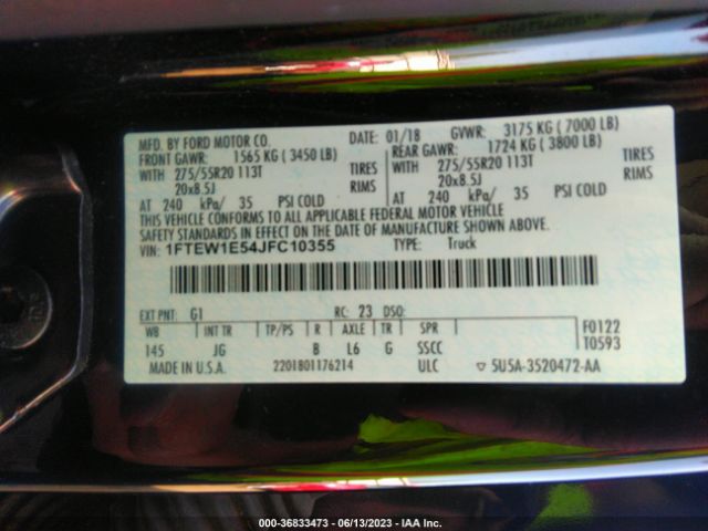 1FTEW1E54JFC10355 Ford F-150 Xl/xlt/lariat