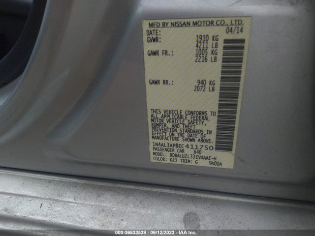 2014 NISSAN ALTIMA 2.5 SV VIN: 1N4AL3AP8EC411750