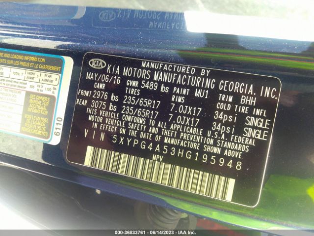5XYPG4A53HG195948 KIA Sorento Lx V6