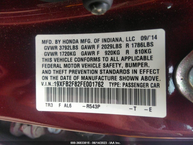 Honda Civic Sedan Ex 2015 19XFB2F82FE001762 Image 9