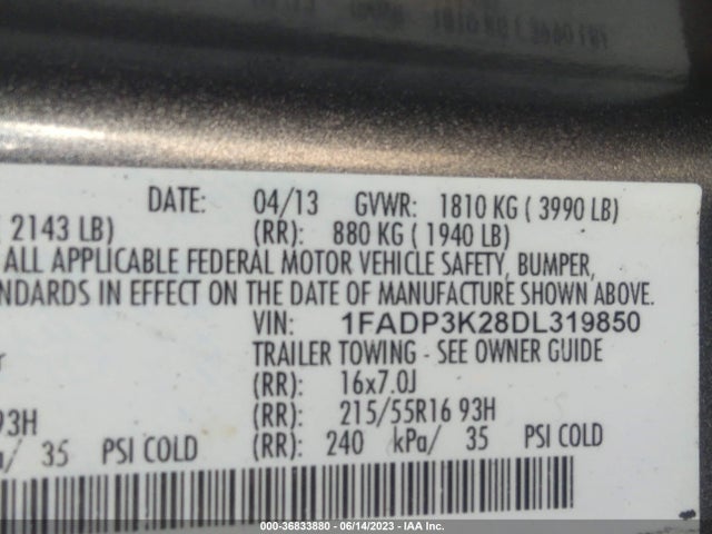2013 FORD FOCUS SE VIN: 1FADP3K28DL319850