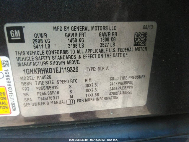 Chevrolet Traverse Lt 2014 1GNKRHKD1EJ119326 Image 9