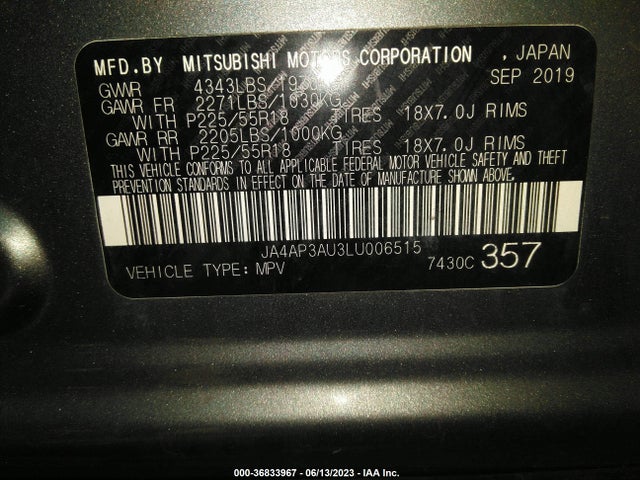 JA4AP3AU3LU006515 Mitsubishi Outlander Sport Es 2.0/sp 2.0