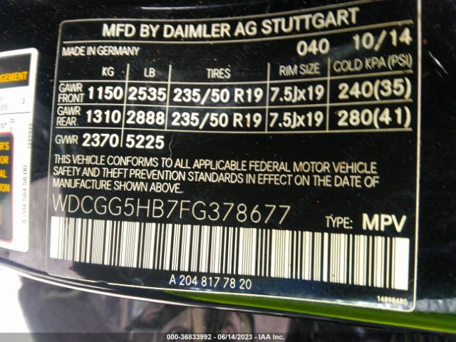 WDCGG5HB7FG378677 Mercedes-Benz Glk-class Glk 350