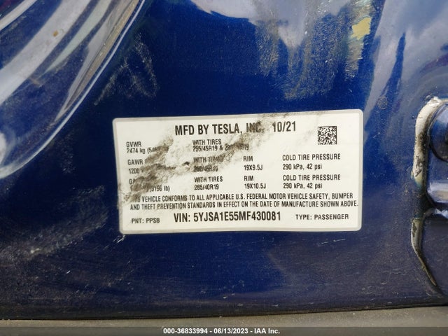 Tesla Model S Long Range 2021 5YJSA1E55MF430081 Image 17