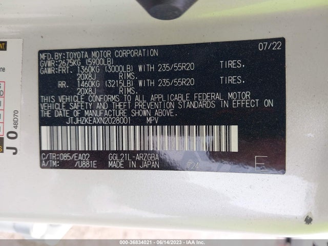 JTJHZKEAXN2028001 Lexus Rx Rx 350l