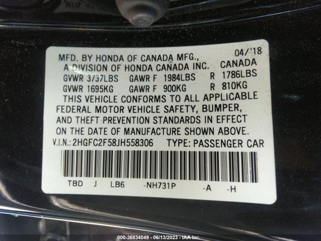 Honda Civic Sedan Lx 2018 2HGFC2F58JH558306 Image 9