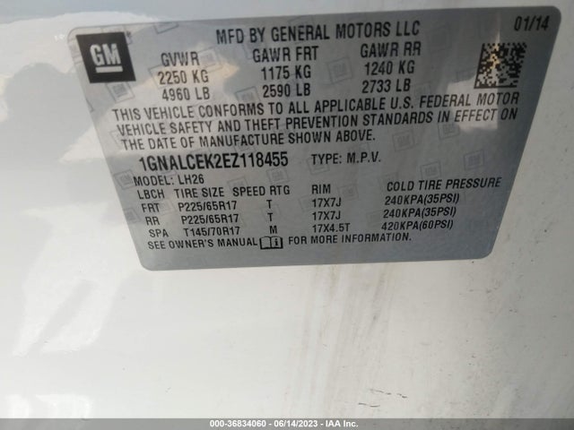 Chevrolet EQUINOX LT 2014 1GNALCEK2EZ118455 Image 10