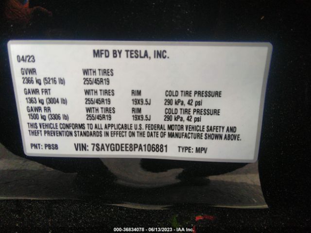 7SAYGDEE8PA106881 Tesla Model Y Long Range