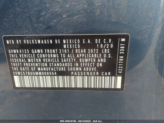 3VWC57BU5MM008554 Volkswagen Jetta S/se/r-line