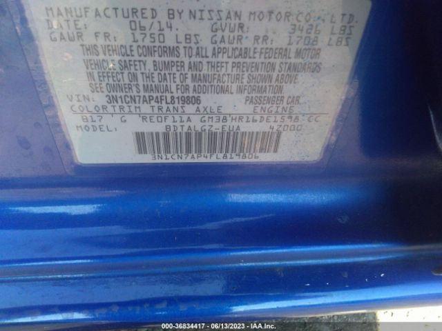 3N1CN7AP4FL819806 Nissan Versa Sl