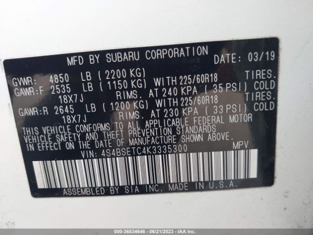 4S4BSETC4K3335300 Subaru Outback Touring